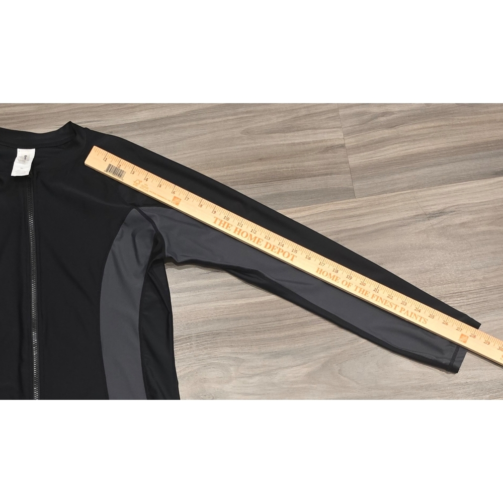 Black Long Sleeve Rash Guard XL UPF 50+ Zip Front Swim Shirt Colorblock - Picture 4 of 8